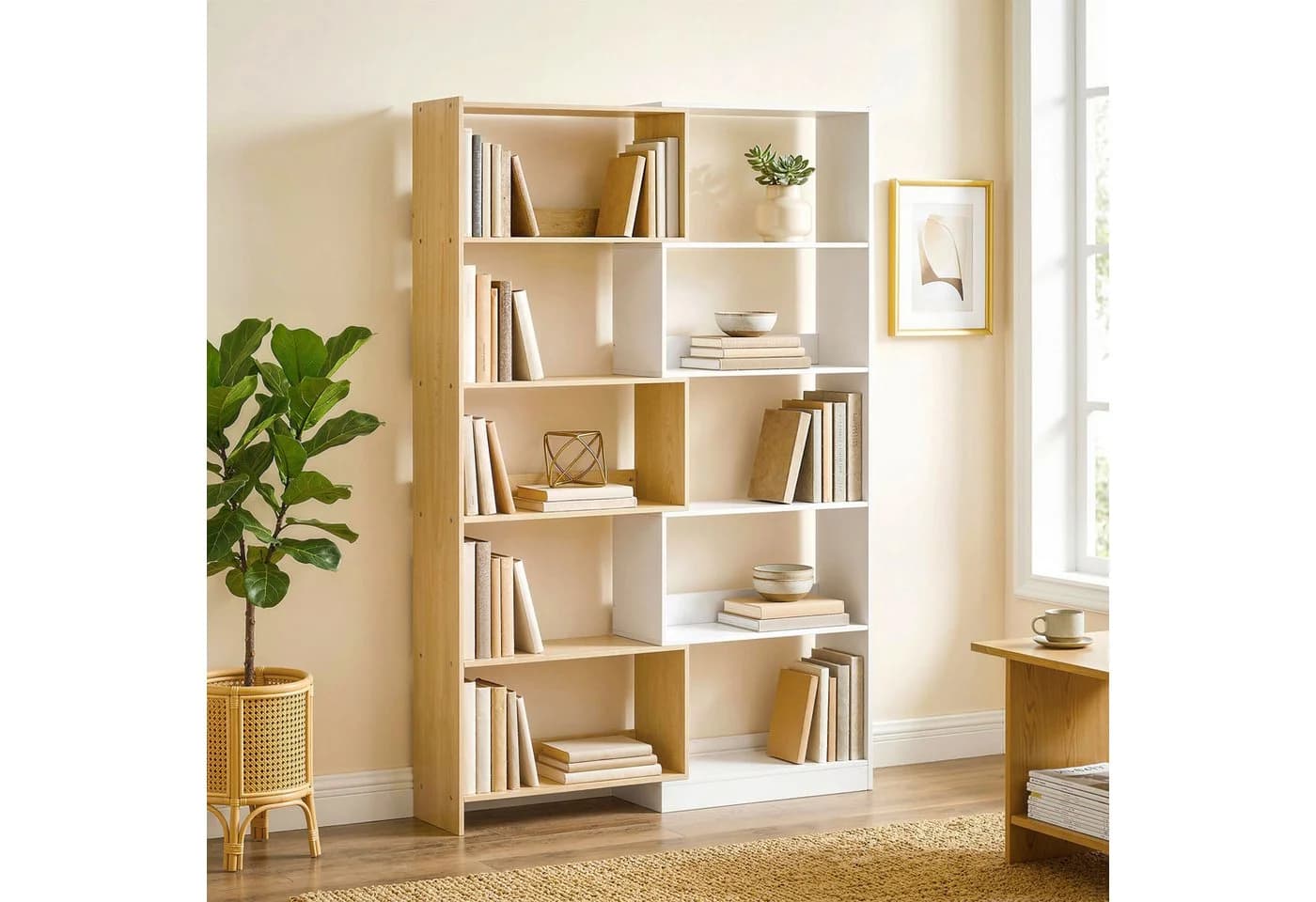 MC Star Bücherregal Drehbares Eckregal 5 Ablagen L-förmig Eiche/Weiß