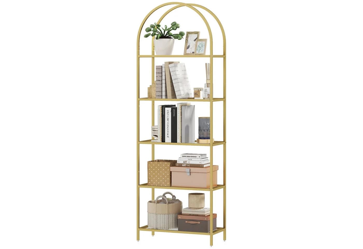 MC Star Bücherregal 5-stufig Gold Stahlrahmen Glas