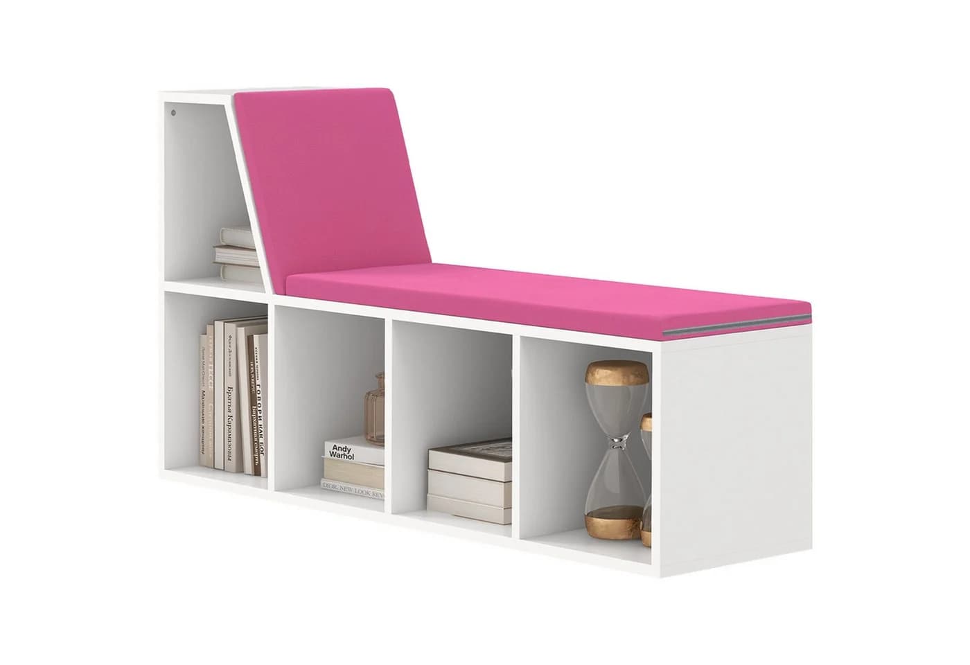 MC Star Bücherregal 2-in-1 mit 5 Fächern und Kissen Weiß/Rosa