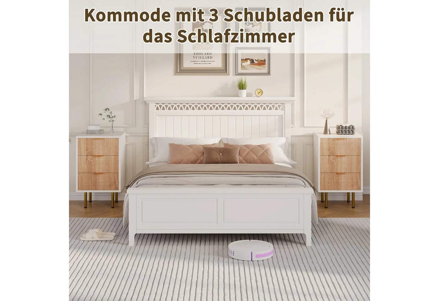 Simurq Nachttisch 2er-Set Weiß/Gold mit 3 Schubladen