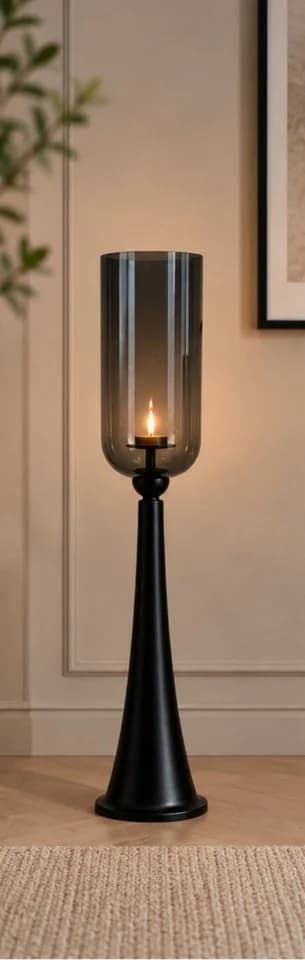 finehomegarden Bodenwindlicht Kerzenständer Schwarz Glas 93cm