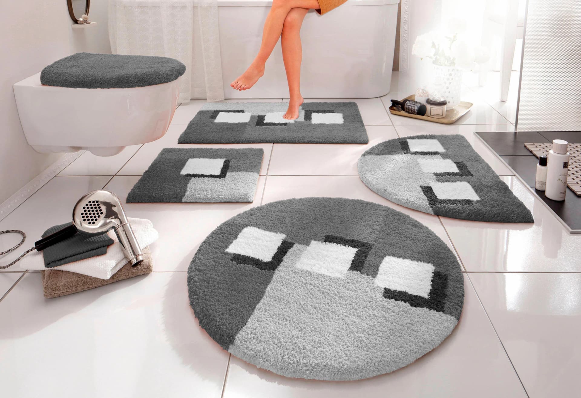 OTTO HOME Badematte Ada Rund 75 cm Anthrazit Polyester