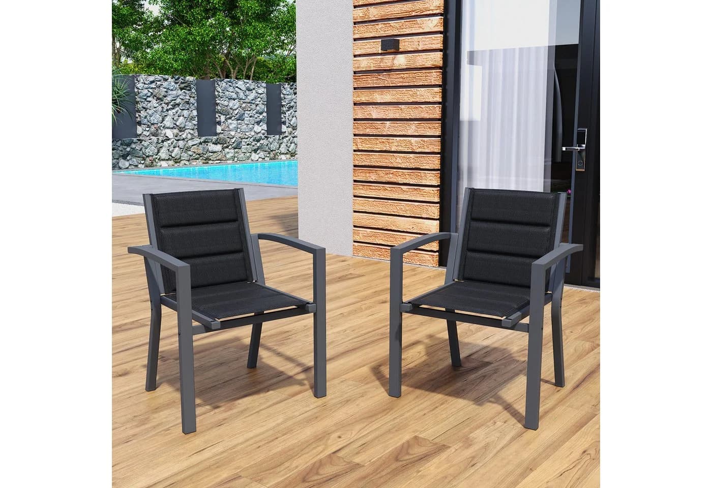 Furnicopia Gartenstuhl Set 2 St. Aluminium Grau/Schwarz Stapelbar