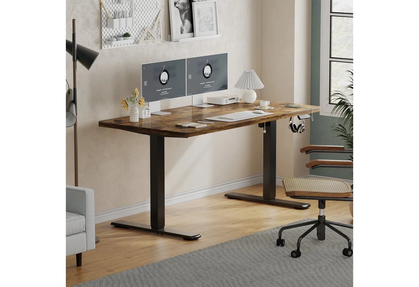 Furnicopia Schreibtisch Höhenverstellbarer mit USB-Ladefunktion und Wecker-Erinnerung