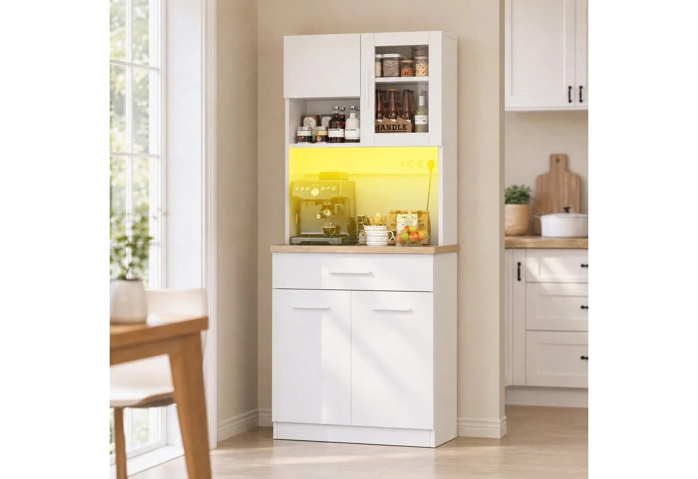 HOMALL Küchenbuffet mit LED-Beleuchtung und Steckdosen