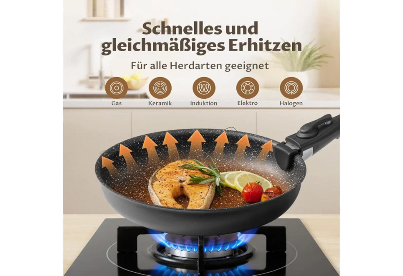 SunJas Pfannenset 3-tlg. Aluminium mit abnehmbarem Griff