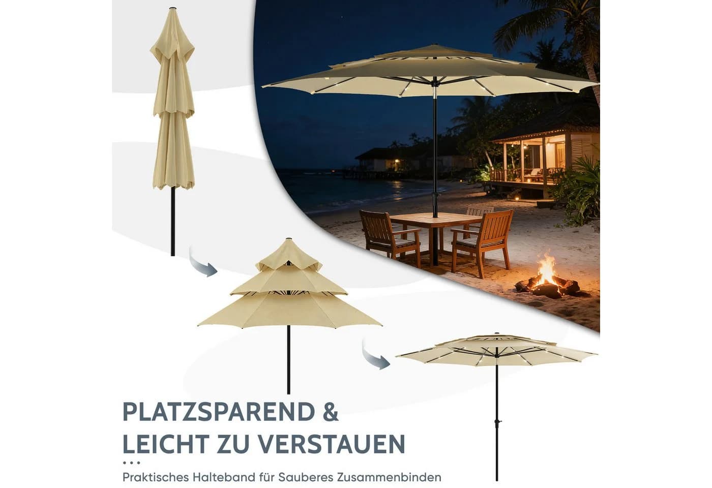 Huracan Rechteck-Sonnenschirm 300x300 cm Braun Neig- & Knickbar