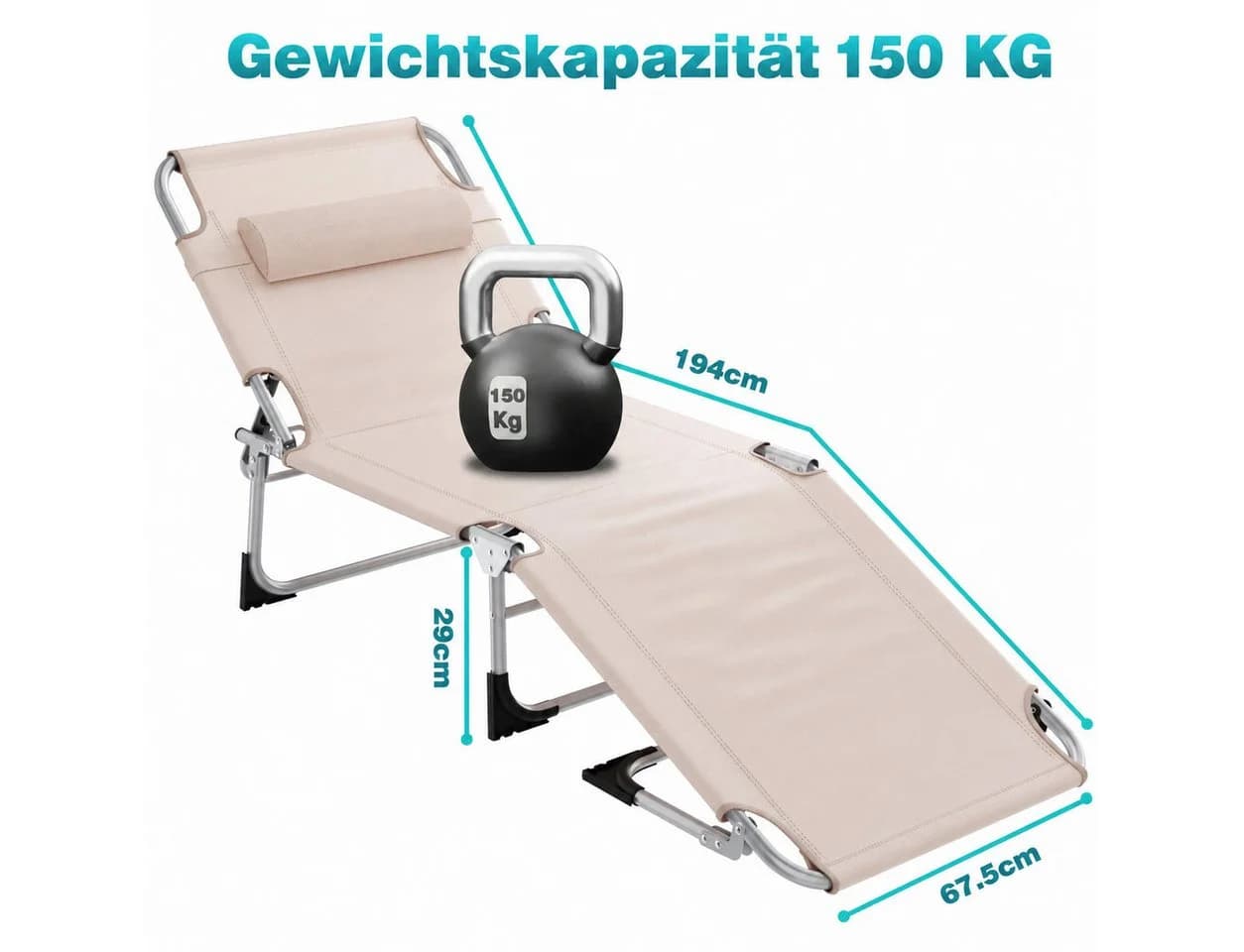 Ferghana Gartenliege mit Sonnendach & Seitentasche Beige