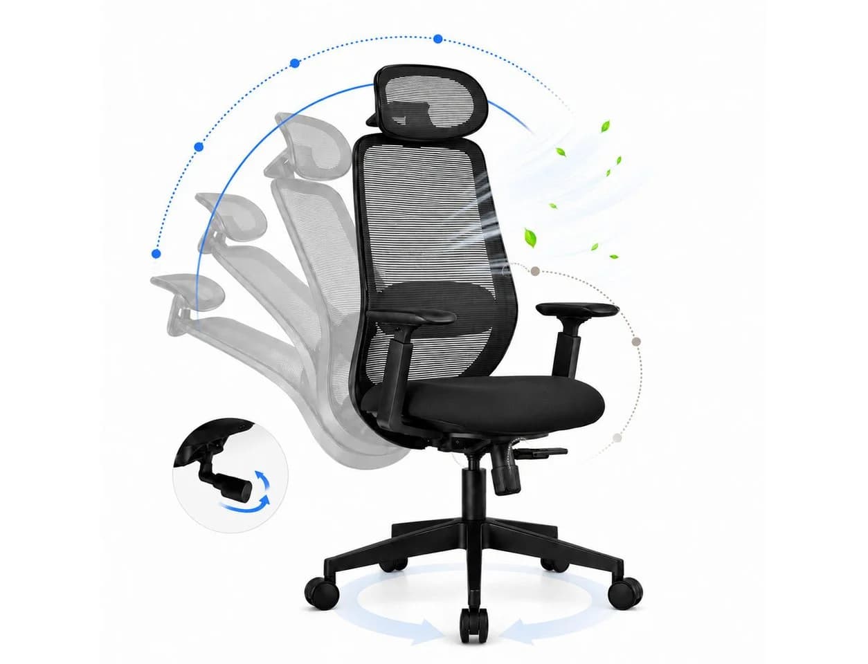ProtoArc EC200 Bürostuhl Ergonomisch Schwarz mit Lendenstütze