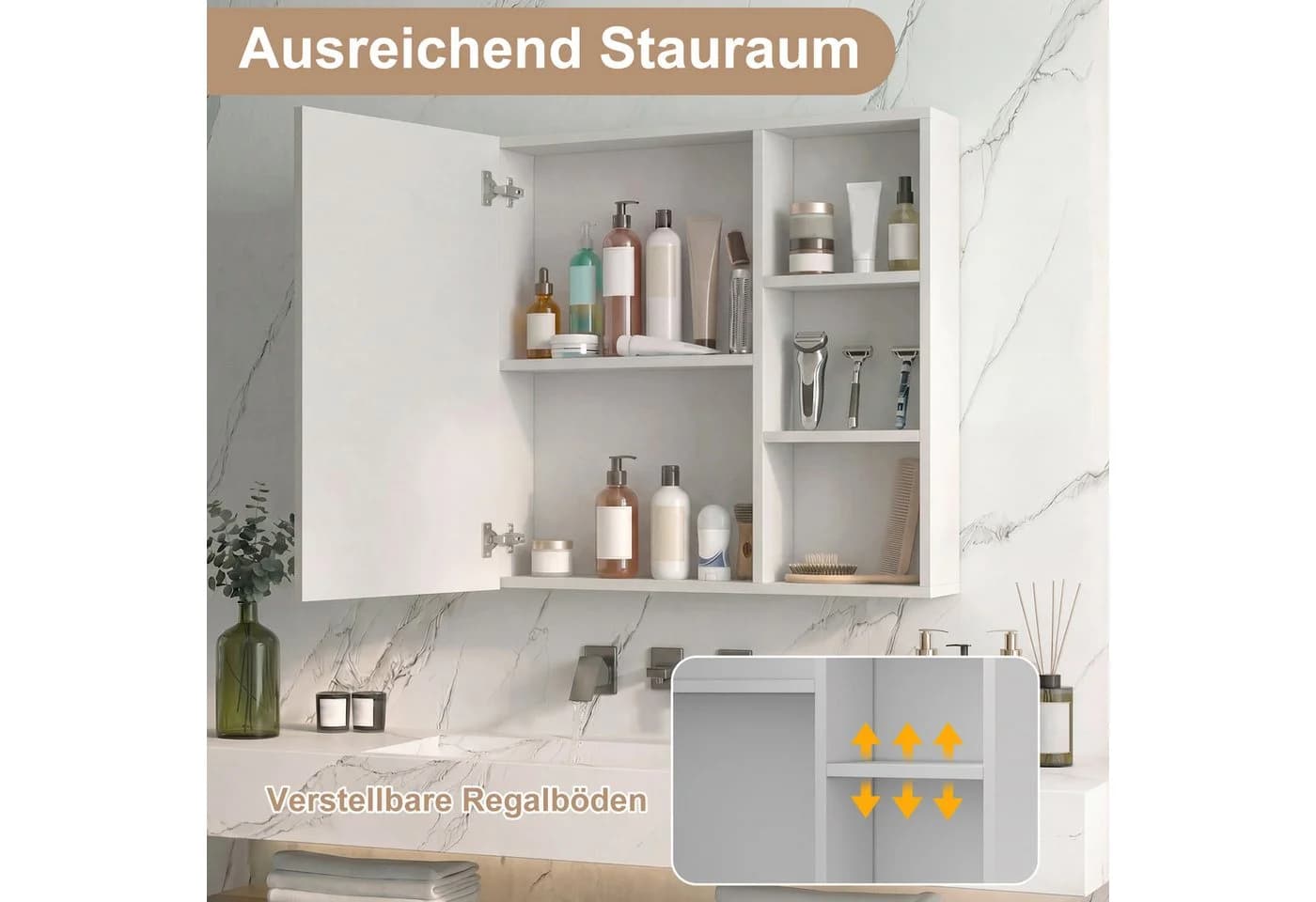Furnishings Home Spiegelschrank mit LED Licht 60x60cm Weiß