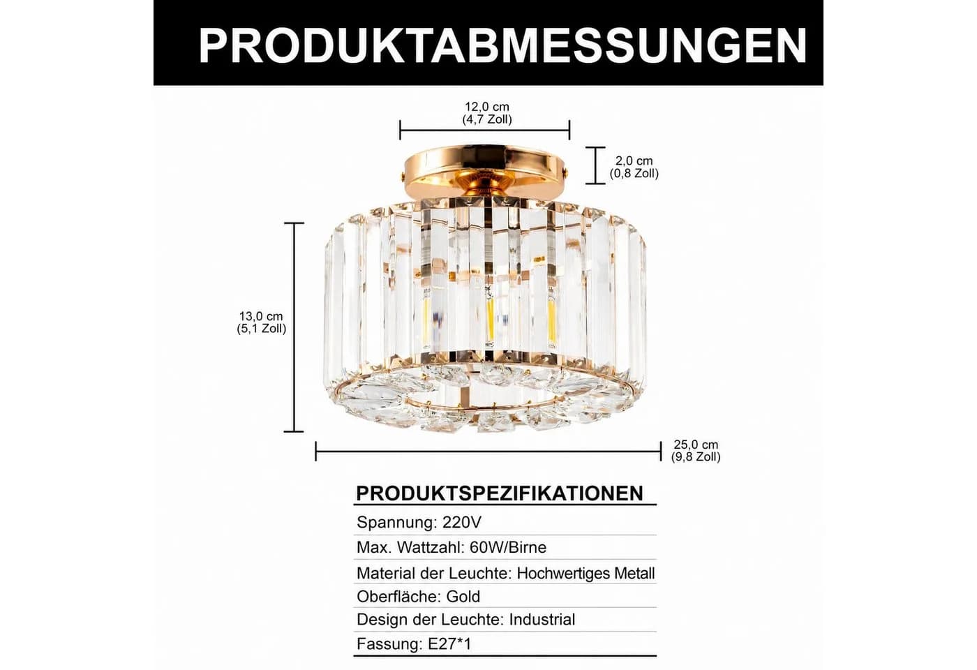 LOHAS-LED Deckenleuchte Modern Kristall E27 Kupferoptik