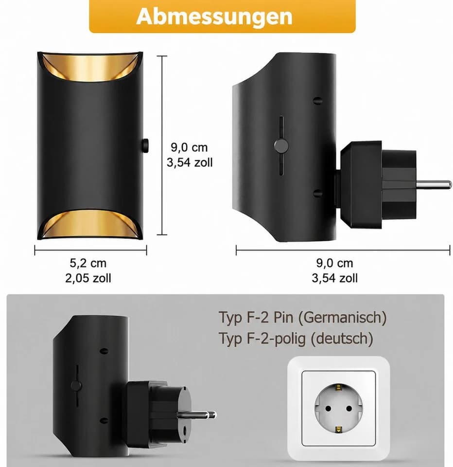 LOHAS-LED LED Nachtlicht Schwarz Kupfer, 2er Set, Dämmerungssensor, Dimmbar