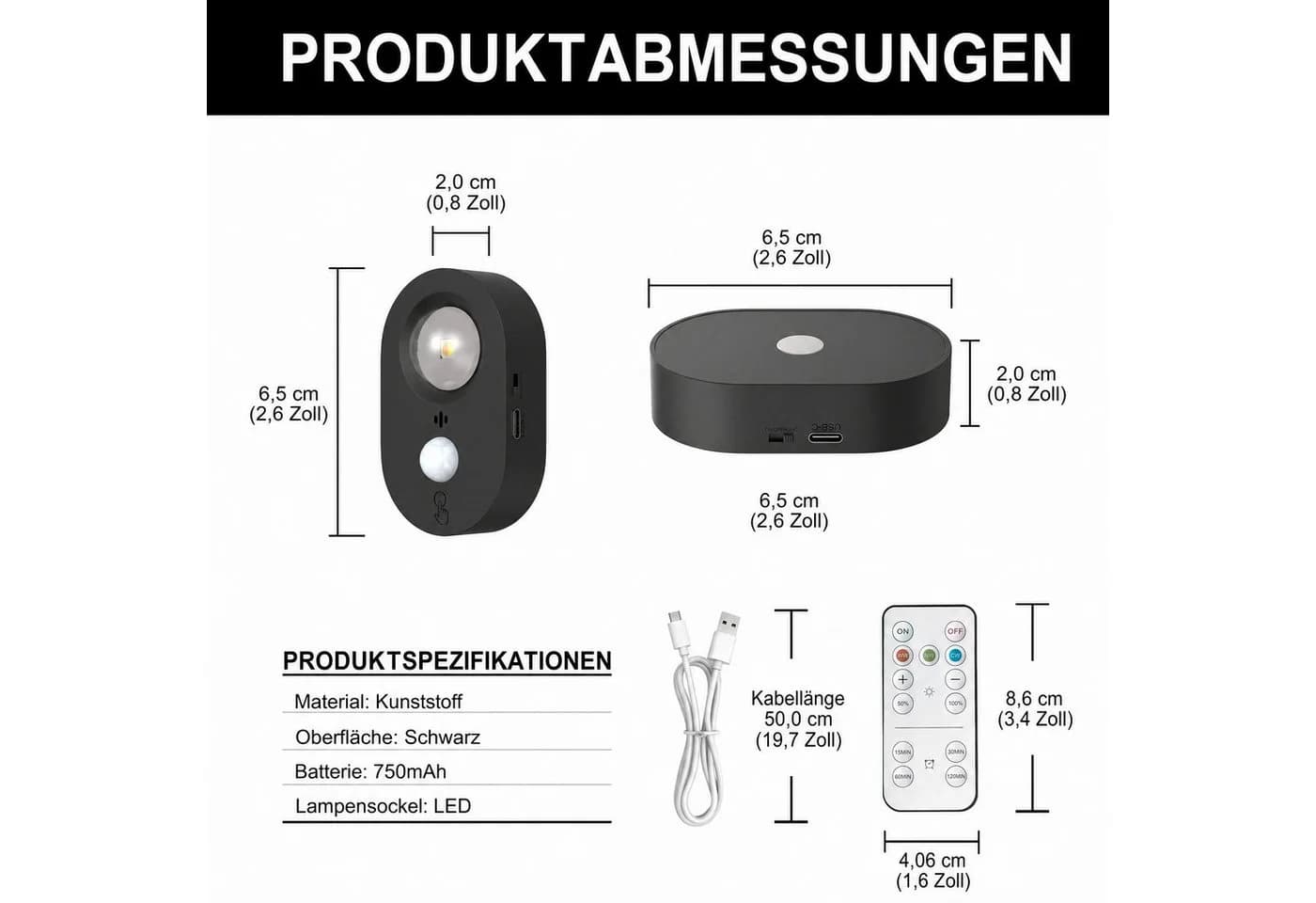 LOHAS-LED Schrankleuchte 3er Set mit Bewegungsmelder & Fernbedienung