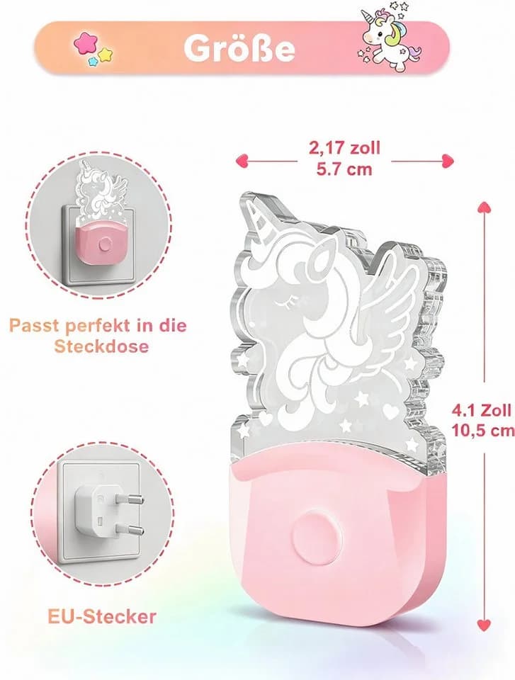 LOHAS-LED Einhorn Stecknachtlicht 2er Set Rosa mit Dämmerungssensor