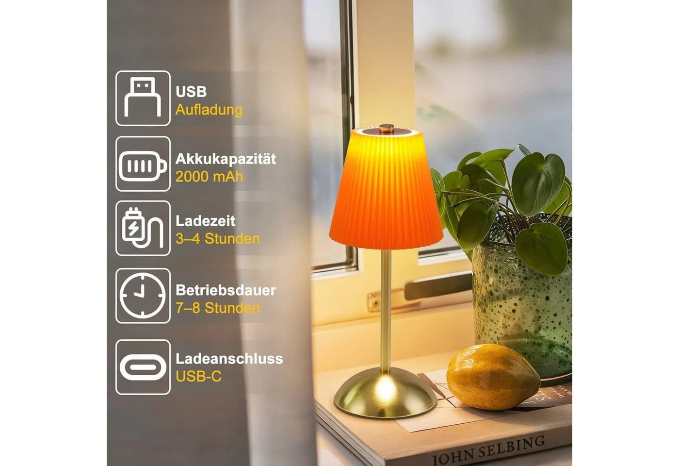 ZMH LED Tischleuchte 2er Set Orangerot Touch Dimmbar