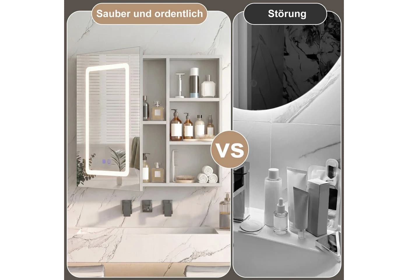 Gdood Spiegelschrank mit LED Licht 60x60cm Weiß