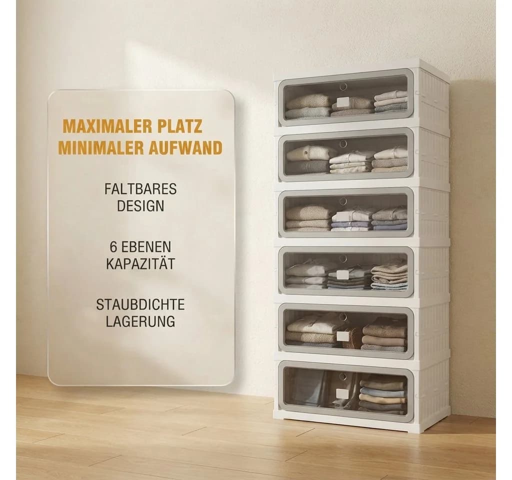 PXloue Schuhschrank Weiß Klappbar 6 Fächer Kunststoff