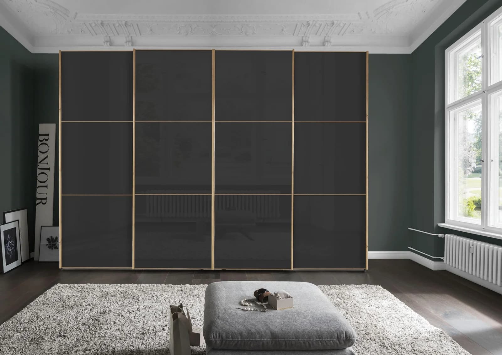 Kleiderschrank SANSIBAR AALBORG Grau Glas Eiche Bianco Dekor