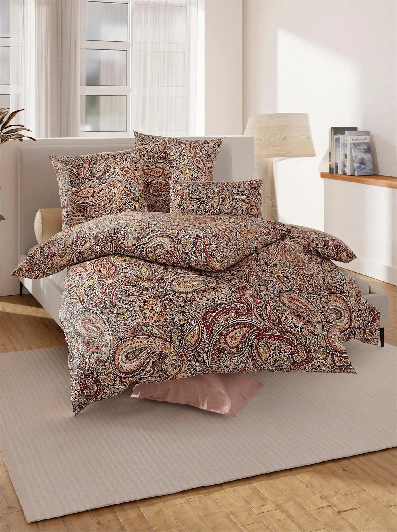Bettwäsche WÄSCHEPUR Gr. 1, Schwarz, Kirsche, Paisley-Muster