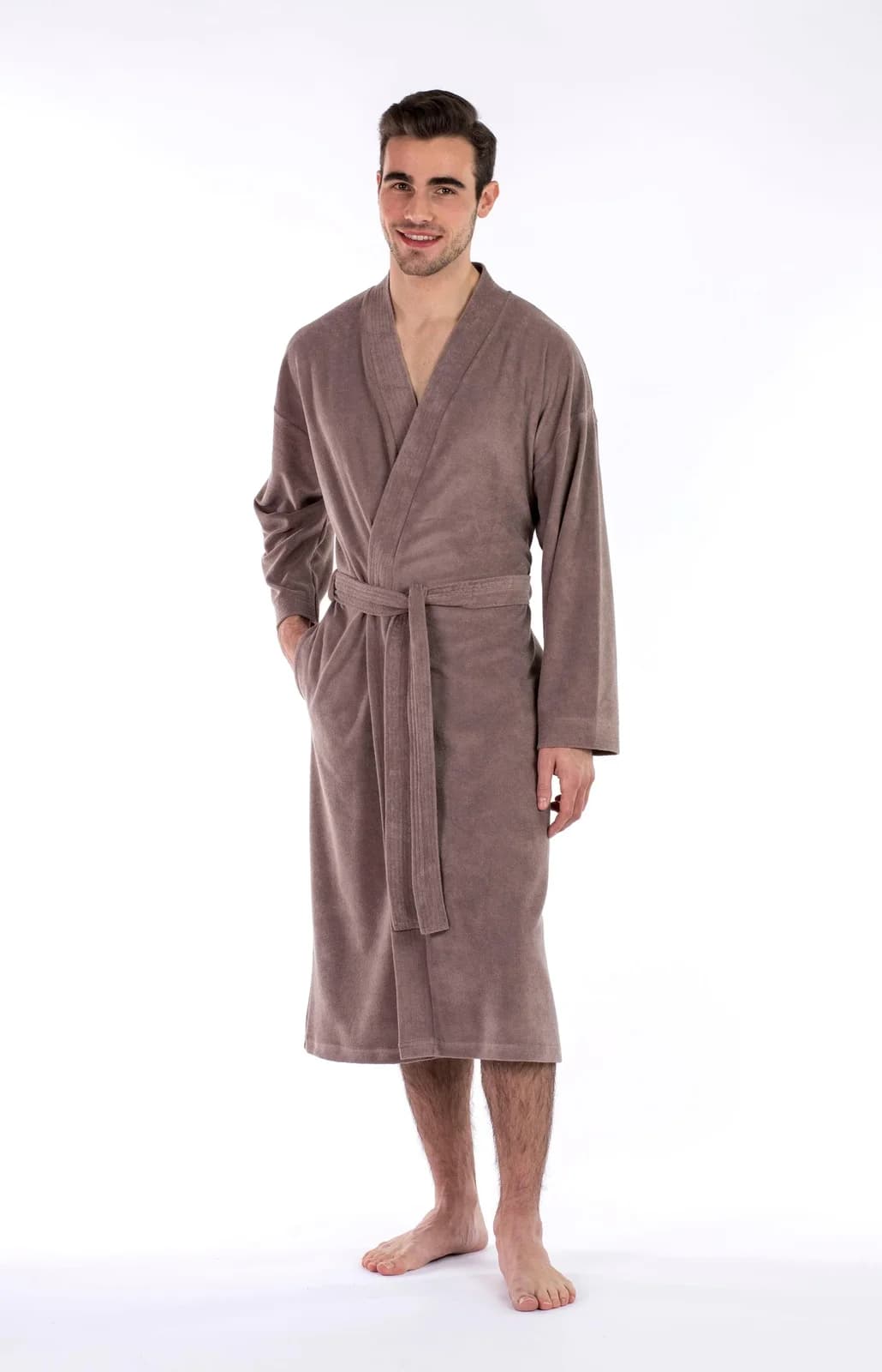 Framsohn Bademantel Herren Grau Taupe Jersey Langarm