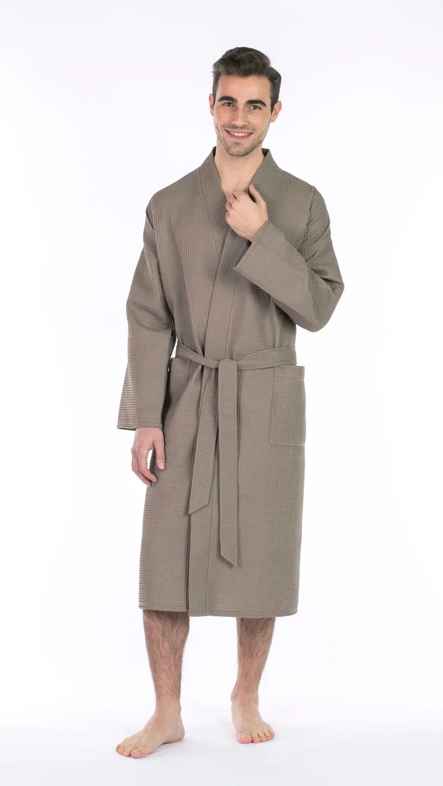 Unisex-Bademantel Framsohn Frottier Taupe Waffelpiqué