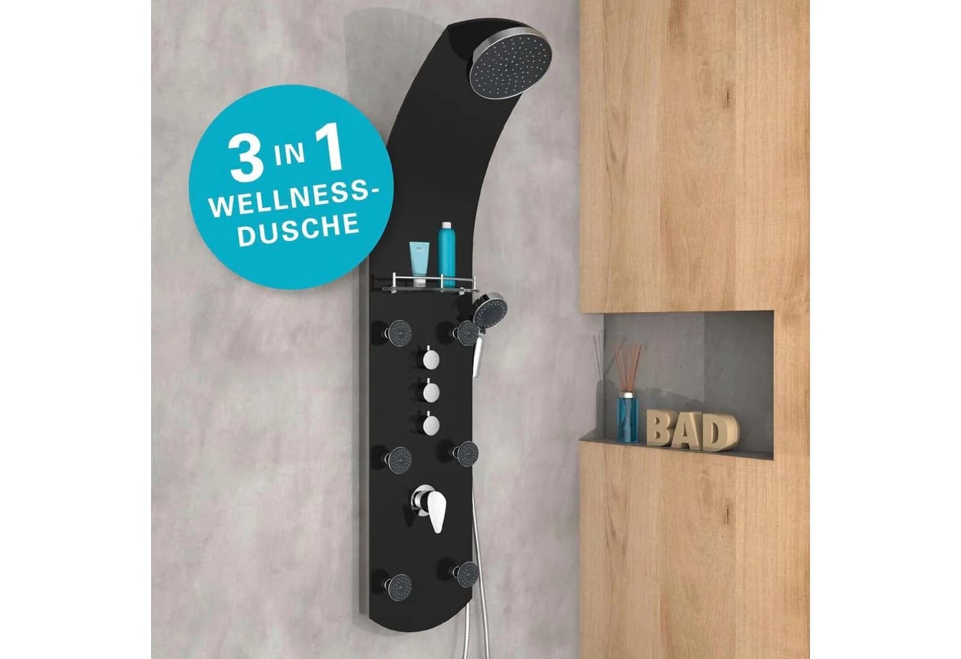 Duschsäule EISL "KARIBIK" Schwarz 6 Massagedüsen