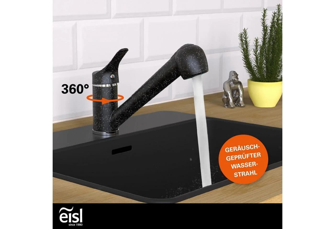 Eisl Spültischarmatur GRANIT Schwarz Herausziehbar 360° Schwenkbar