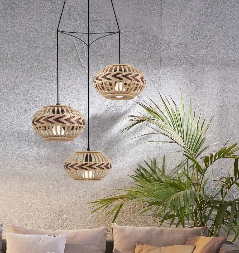 EGLO Hängeleuchte Dondarrion 3-flammig Holzgeflecht Vintage Boho