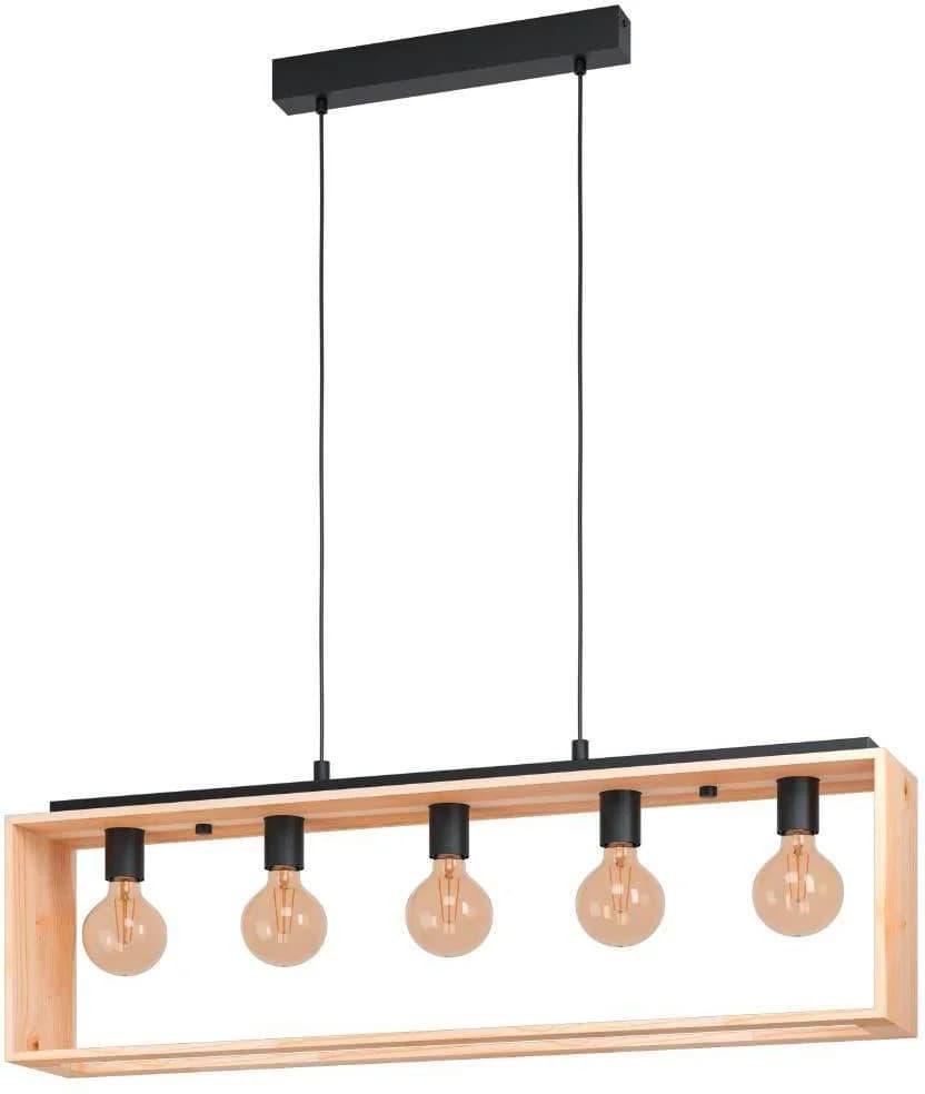 EGLO Hängeleuchte FAMBOROUGH Pendellampe Stahl und Holz E27 Wohnzimmerlampe