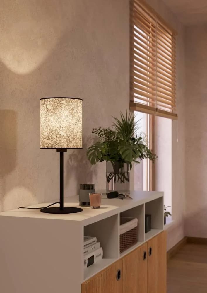 EGLO Tischleuchte Butterburn Stahl und Textil Nachttischlampe Schwarz Beige Grün