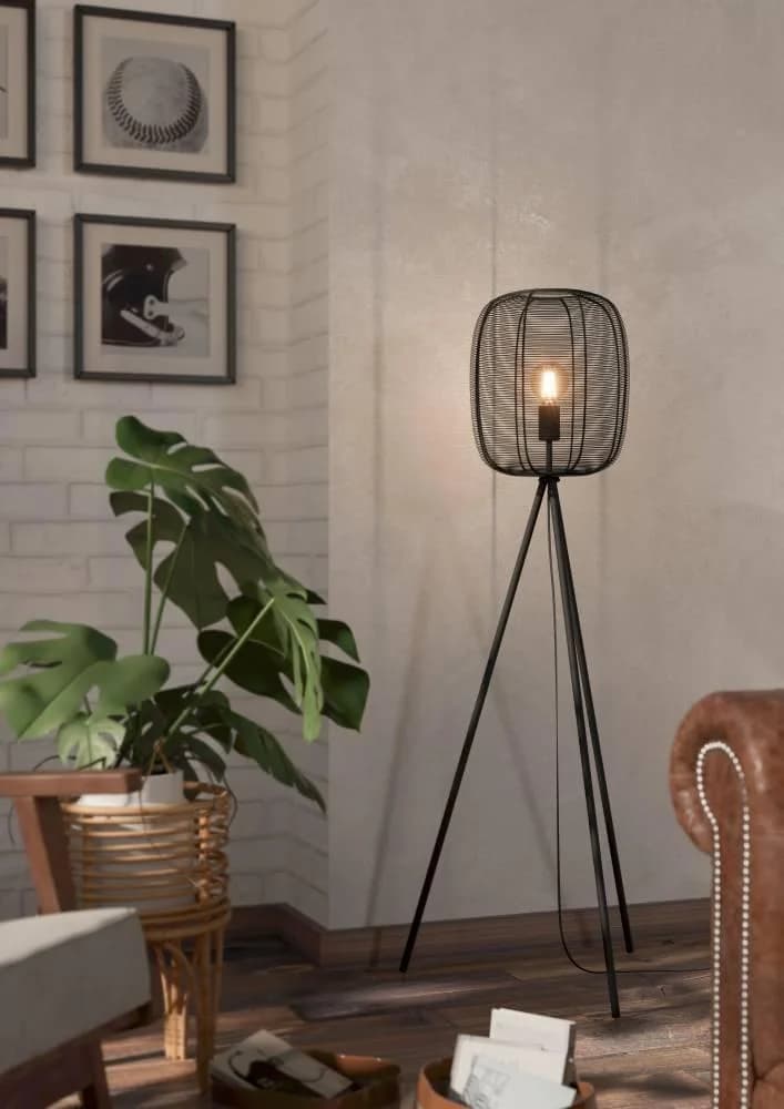 Eglo Stehleuchte Rinroe Stahl E27 IP20 Wohnzimmerlampe Schwarz