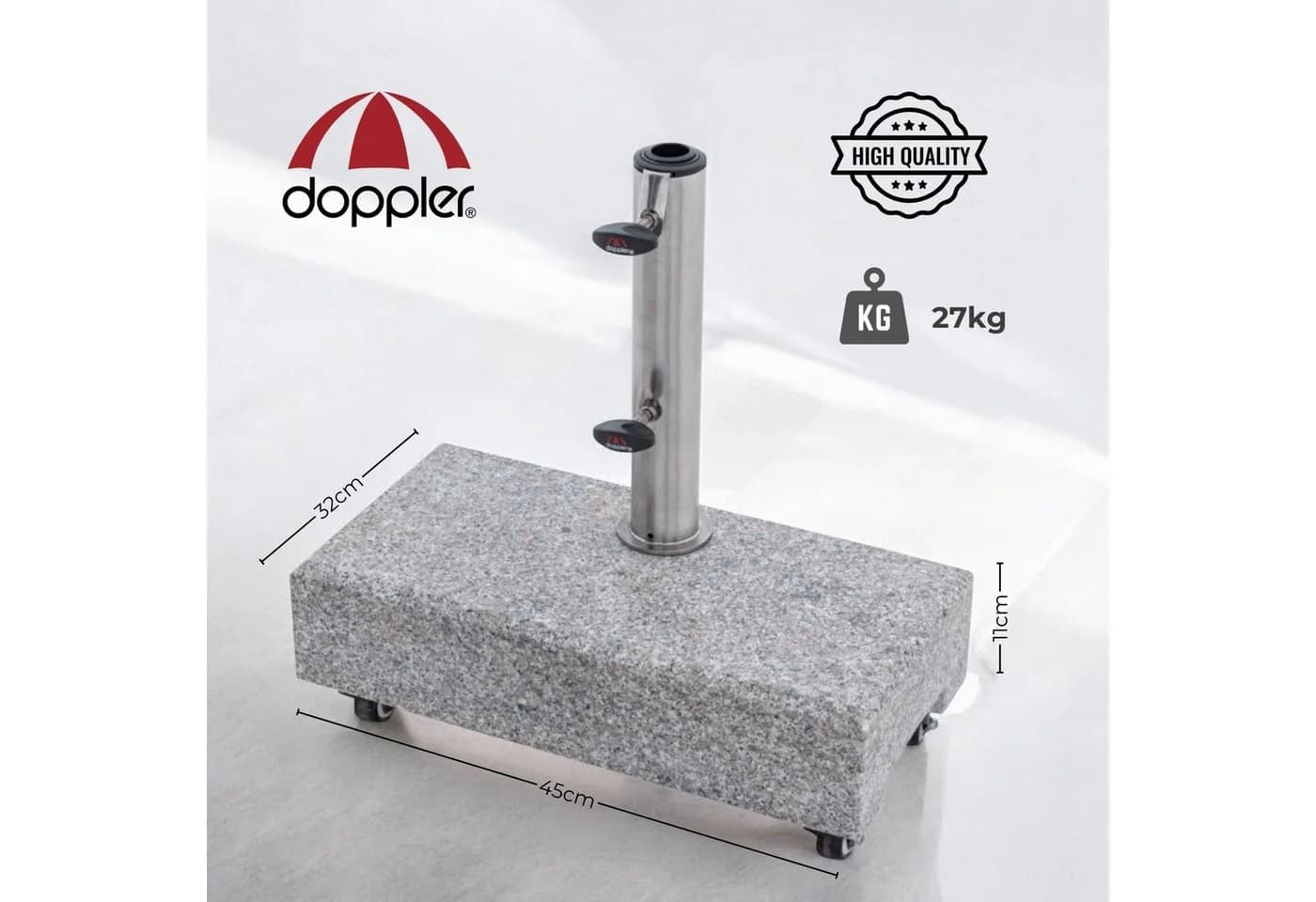 Doppler Schirmständer Granit 25 kg mit Rollen Grau
