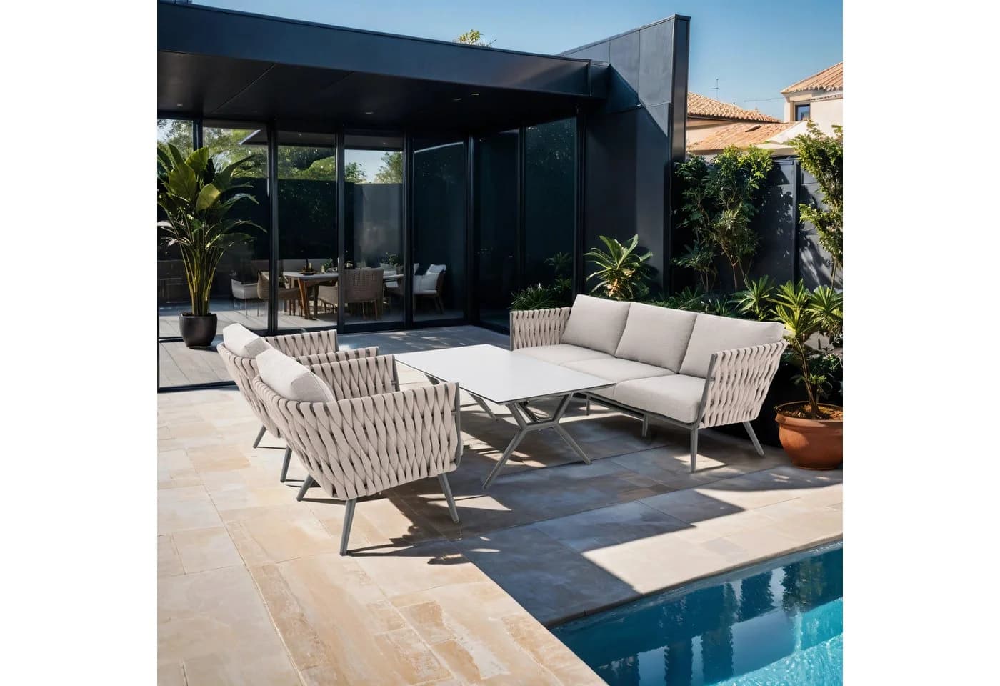 doppler® Gartenlounge-Set Expert Lounge "Riva" 5-tlg. Beige/Grau Aluminium