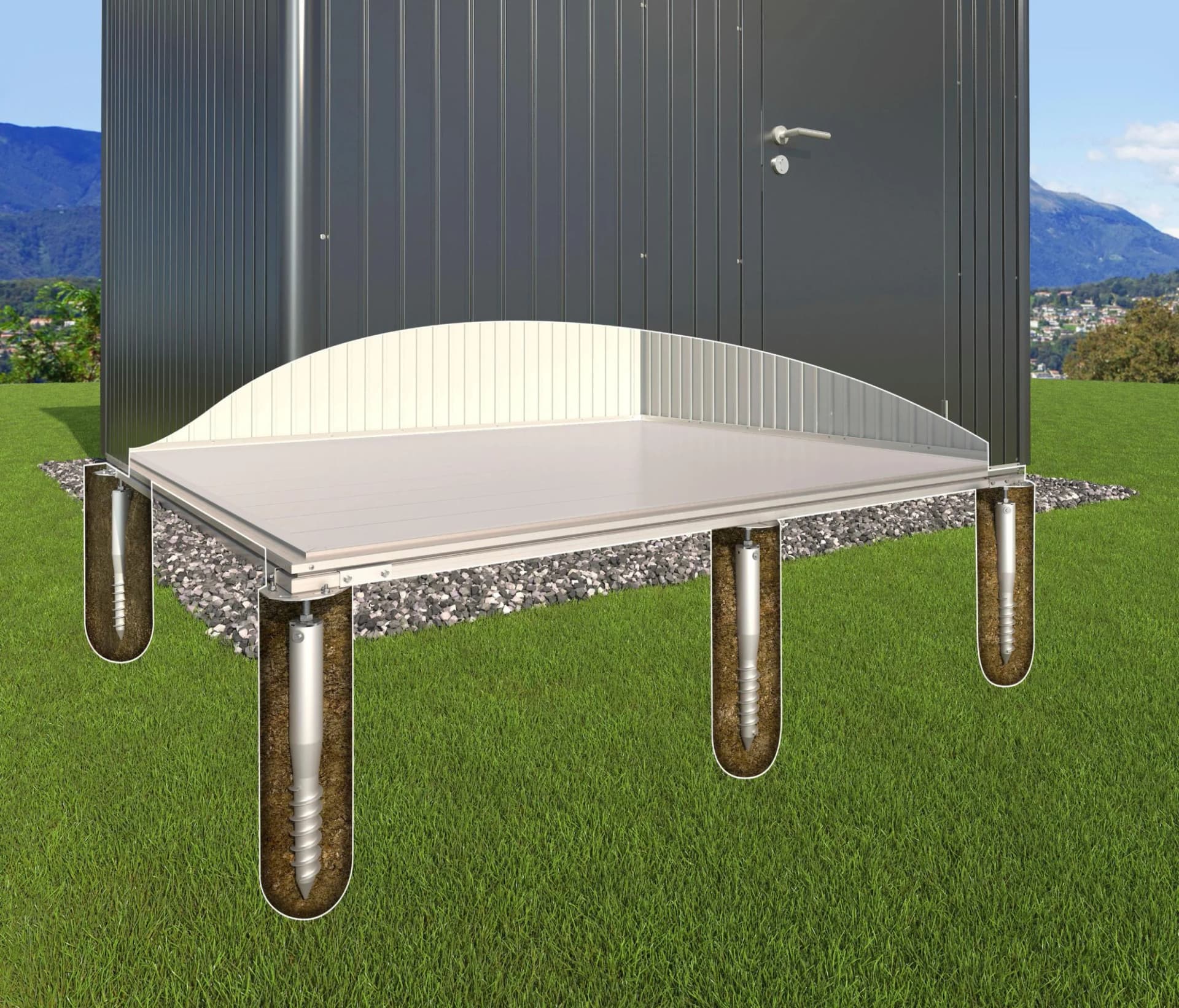 BioHort Gerätehaus-Fundamentrahmen Aluminium Silber