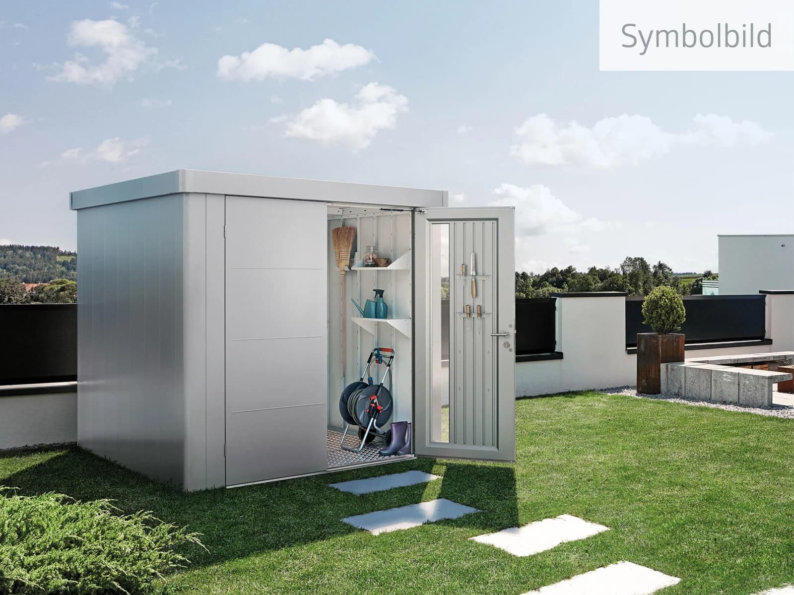 BIOHORT Neo Gerätehaus Gr. 1B silber-metallic mit Doppeltür