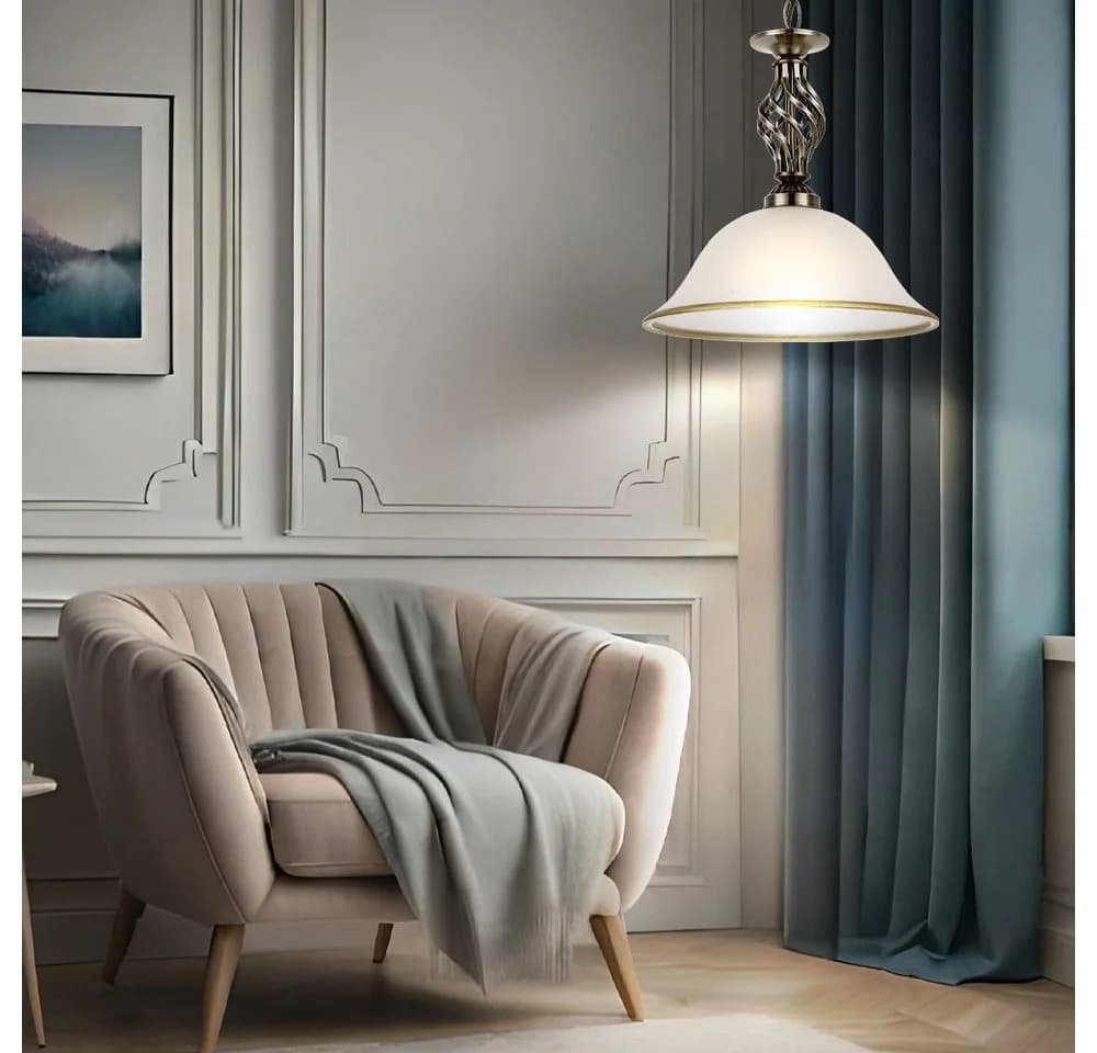 GLOBO LIGHTING Hängeleuchte Altmessing Glas Weiß E27