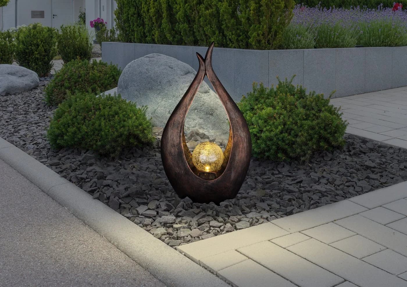 GLOBO LIGHTING LED Solarleuchte Kunststof Bronzefarben mit Crackle-Glas