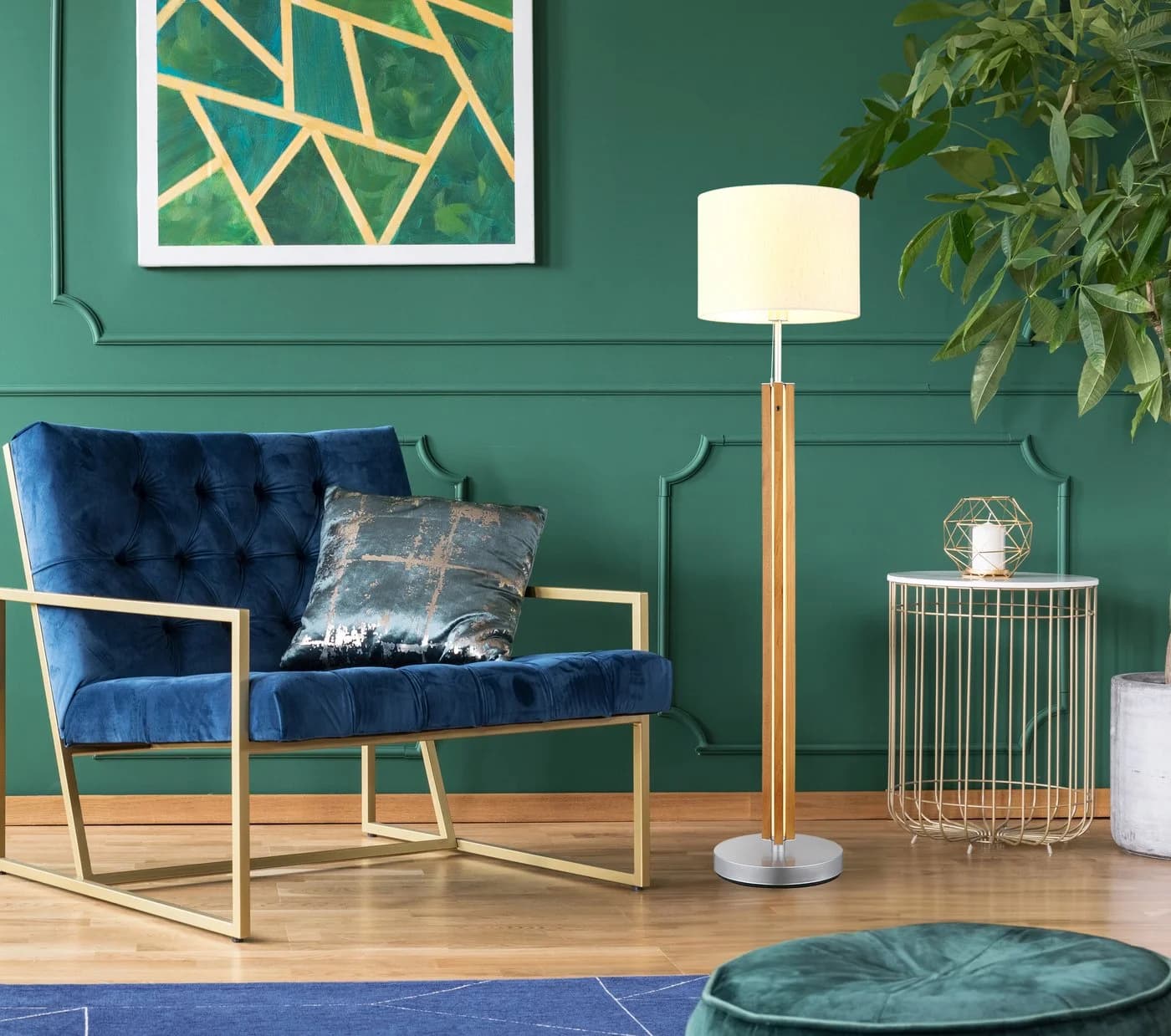 NOWA Stehlampe TAUGUS Braun Metall Holz Textilschirm