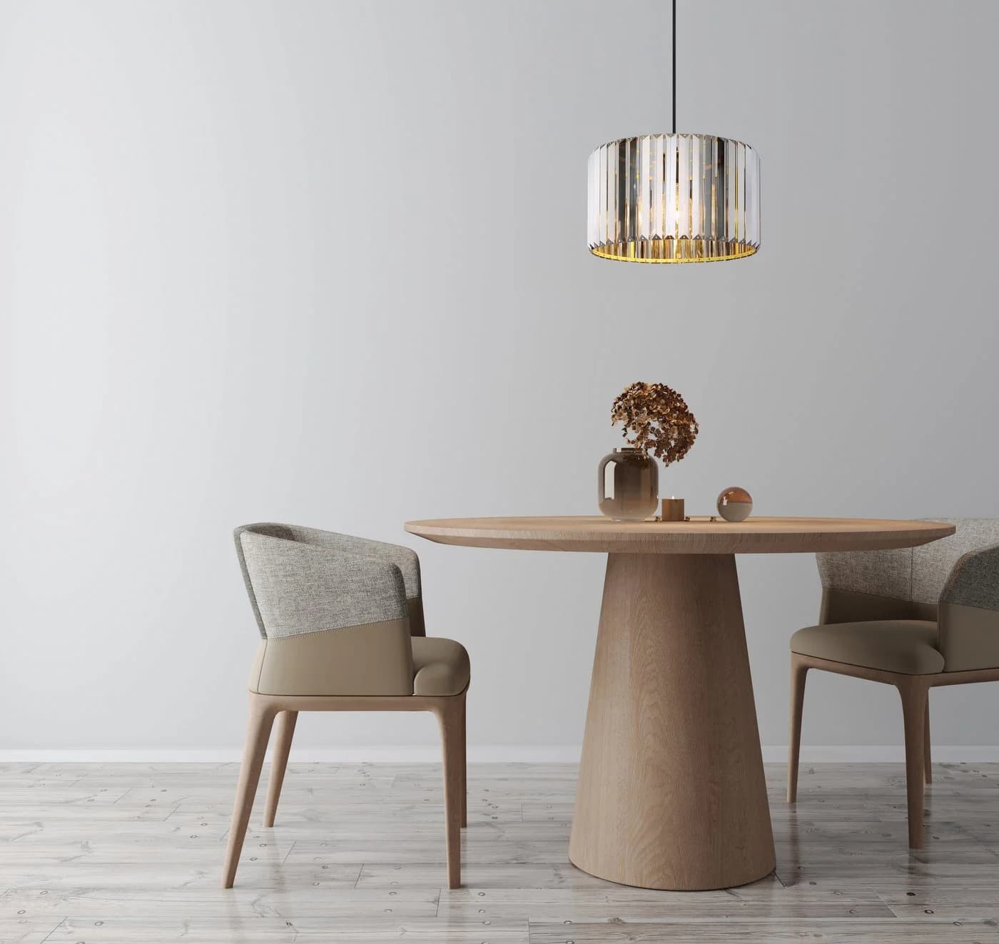 NOWA Pendelleuchte RUN Braun Holzoptik Kristalle