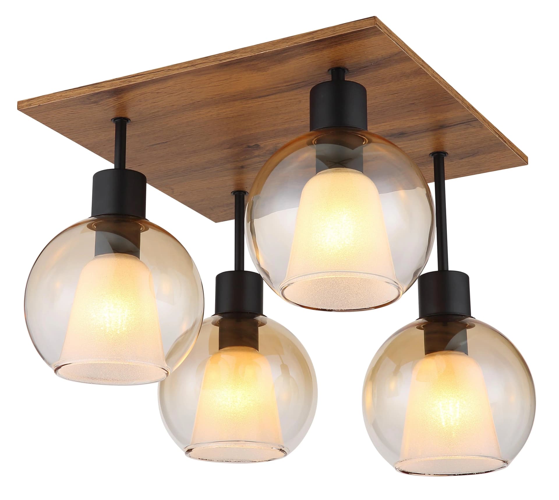 GLOBO LIGHTING Deckenleuchte BARRY I Schwarz mit Amber Glas
