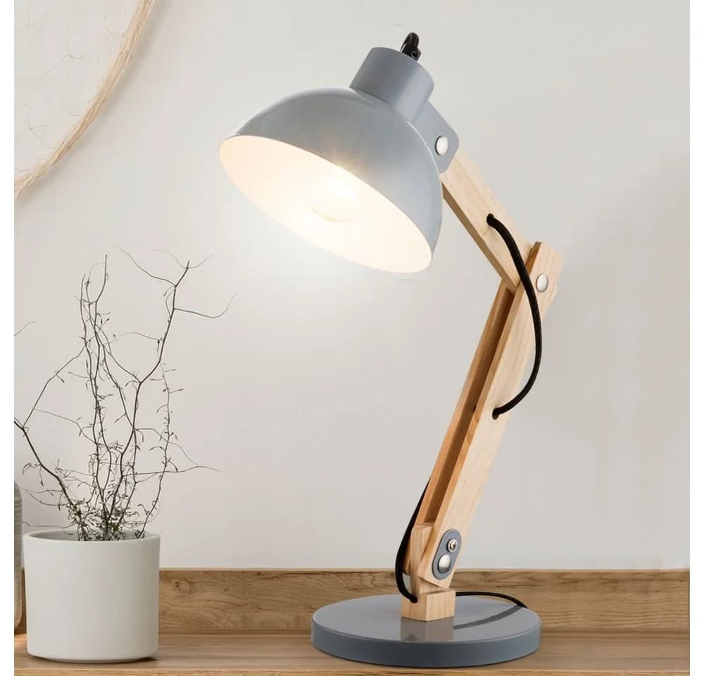 GLOBO LIGHTING Schreibtischlampe Holz Metall Grau