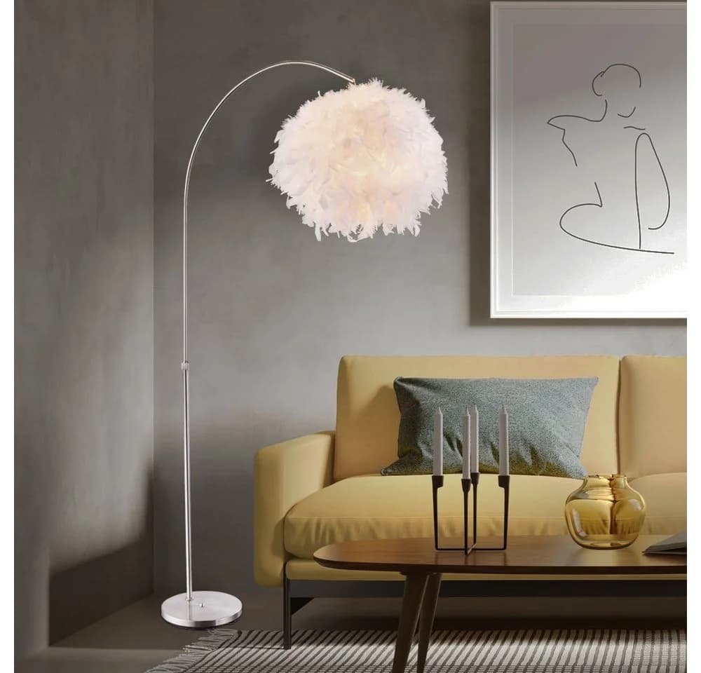 GLOBO LIGHTING Stehlampe Silber Weiß mit Federn