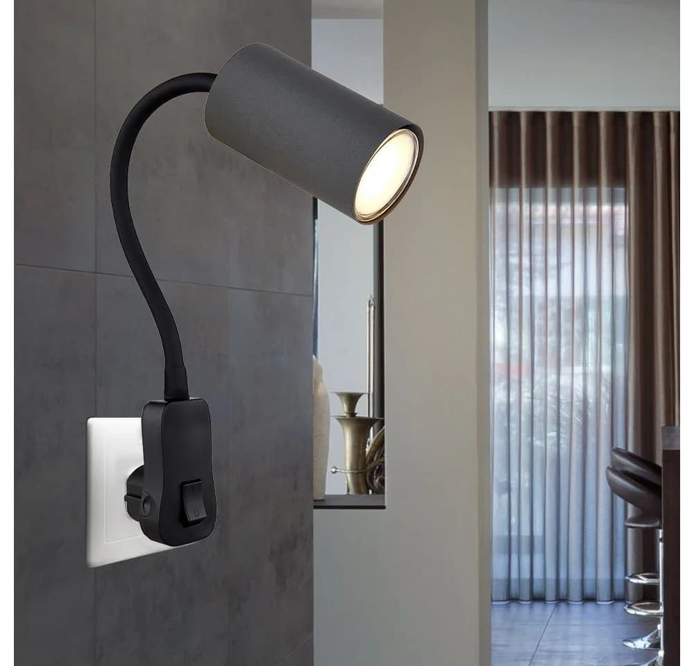 GLOBO LIGHTING Wandleuchte Steckerleuchte GU10 Schwarz/Graphit mit Schalter