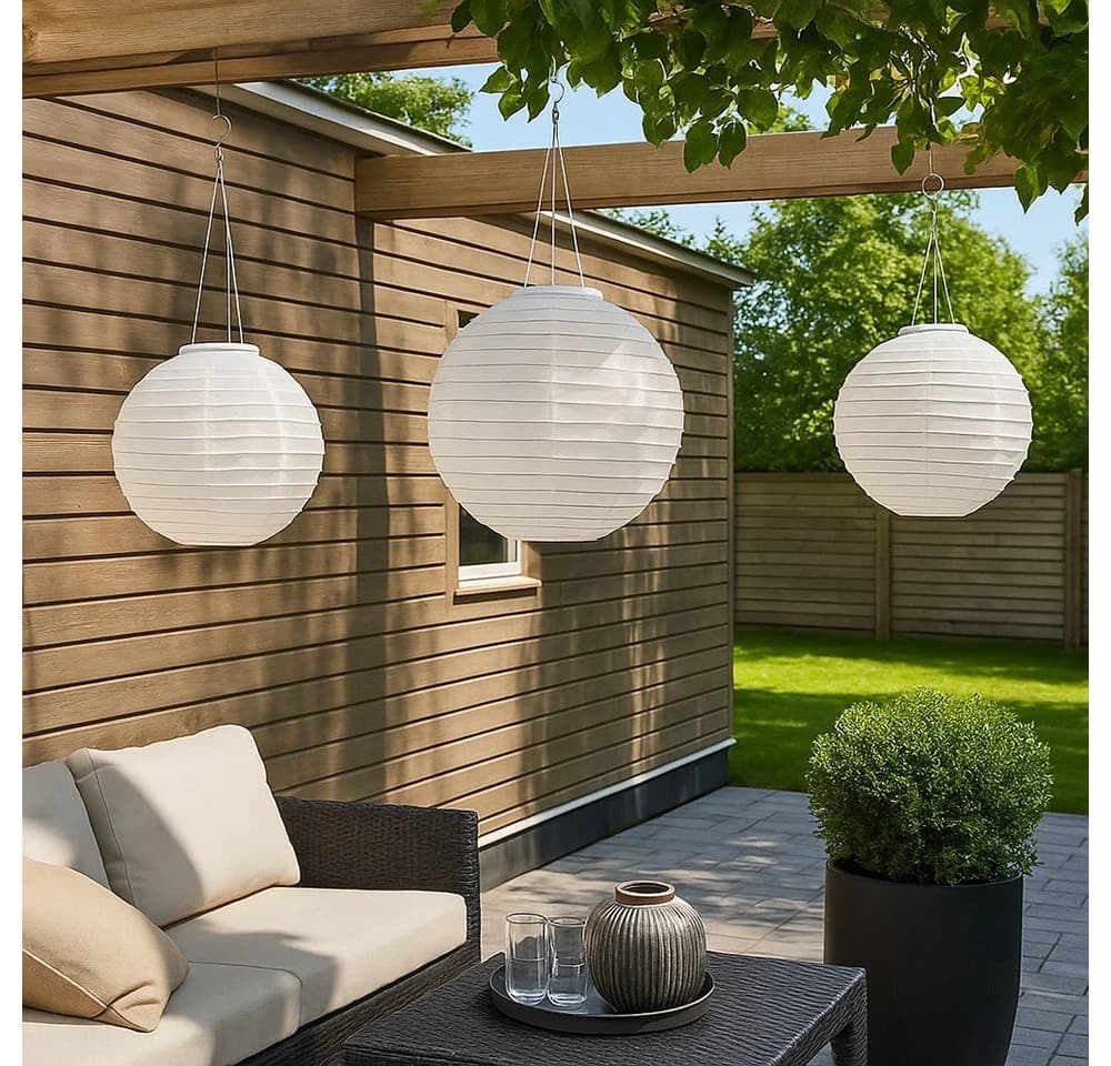 GLOBO LIGHTING Solarleuchte Lampion Weiß 3er Set