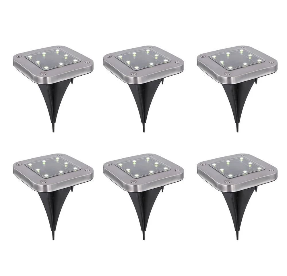 GLOBO LIGHTING 6er LED Solarleuchte Edelstahl Schwarz Kaltweiß