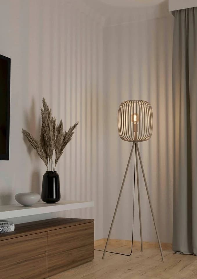 EGLO Stehlampe ROMAZZINA Beige Stahl Fußschalter