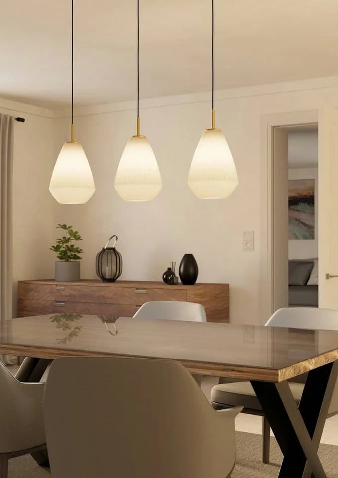 Hängelampe Caprarola 90 cm Sandfarben 3-flg. Glas