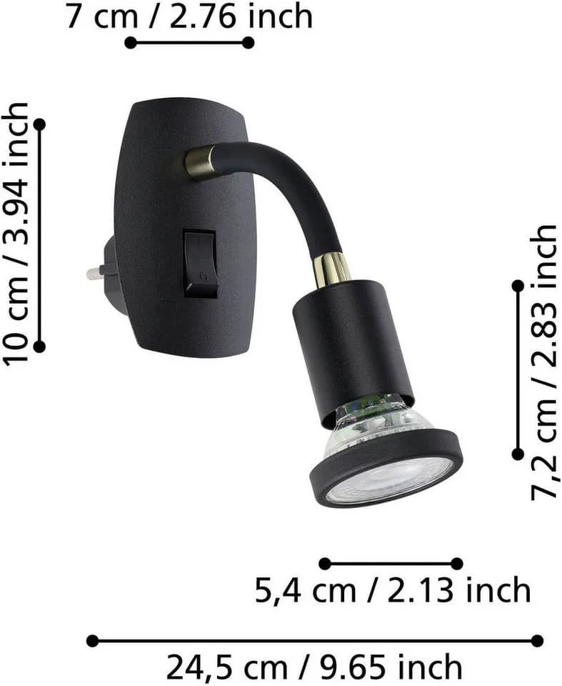 EGLO Steckdosenleuchte PARRINI Steckerlampe Schwarz Messing