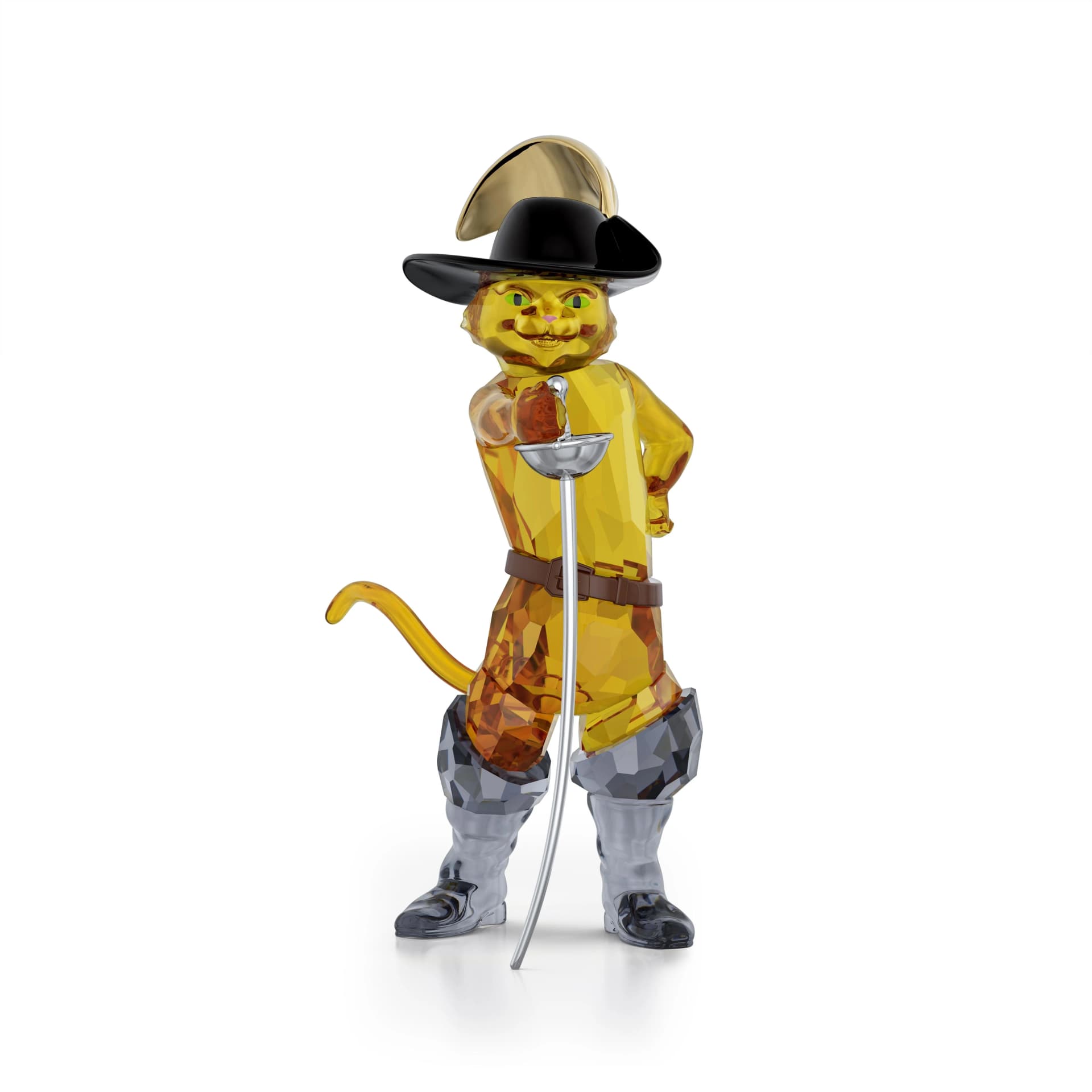 Swarovski Dekofigur Puss in Boots Kristall Grau Silber Braun
