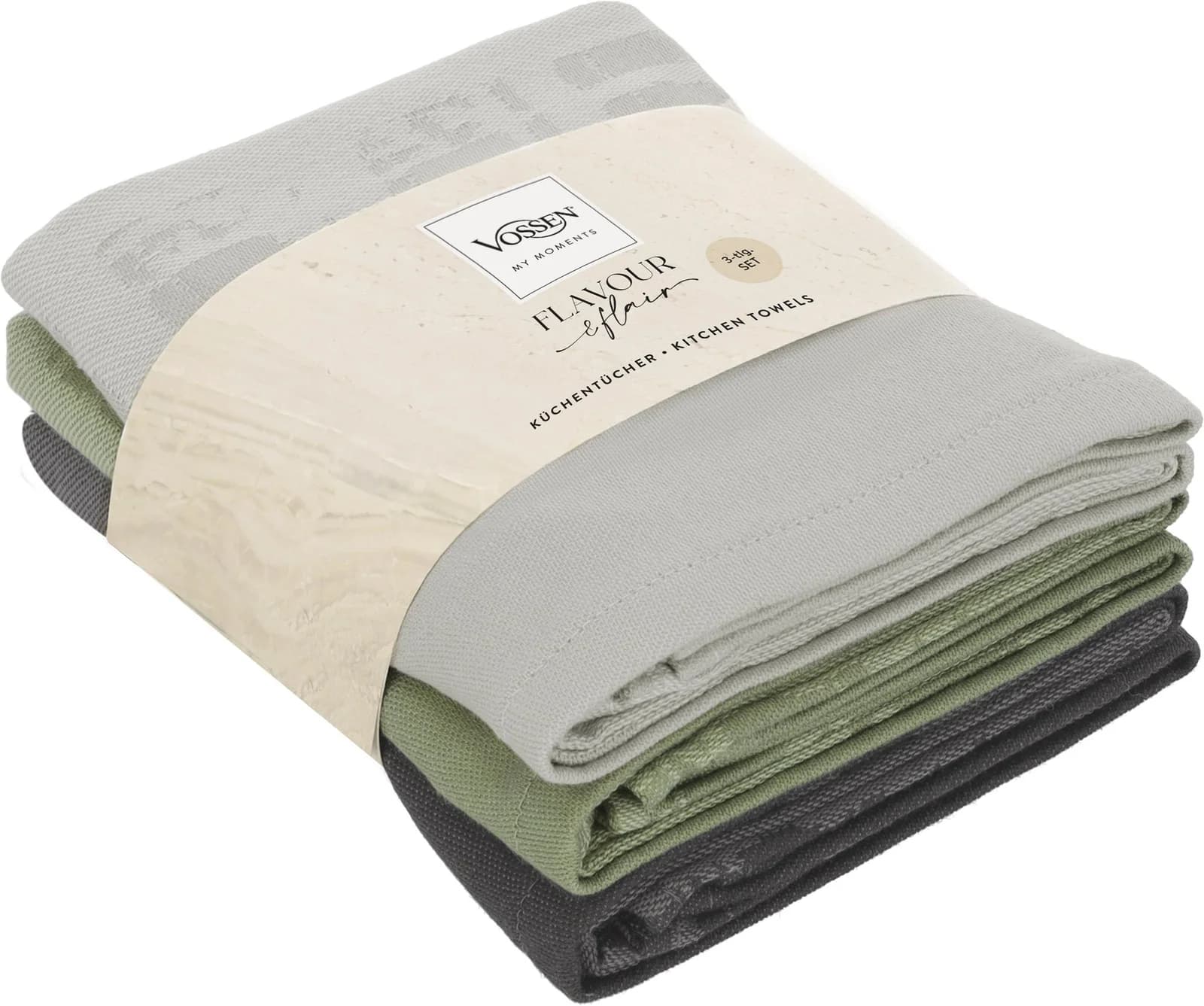 VOSSEN Geschirrtuch-Set 3x Fjord Karo 100% Baumwolle
